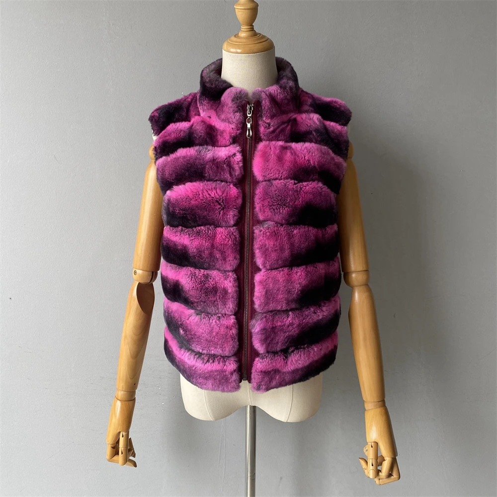Jaxmonoy Natural Rabbit Fur Coat for Women Winter Real Rex Rabbit Fur Vest Ladies Fashion Patchwork Wool Blend Waistcoat Fall