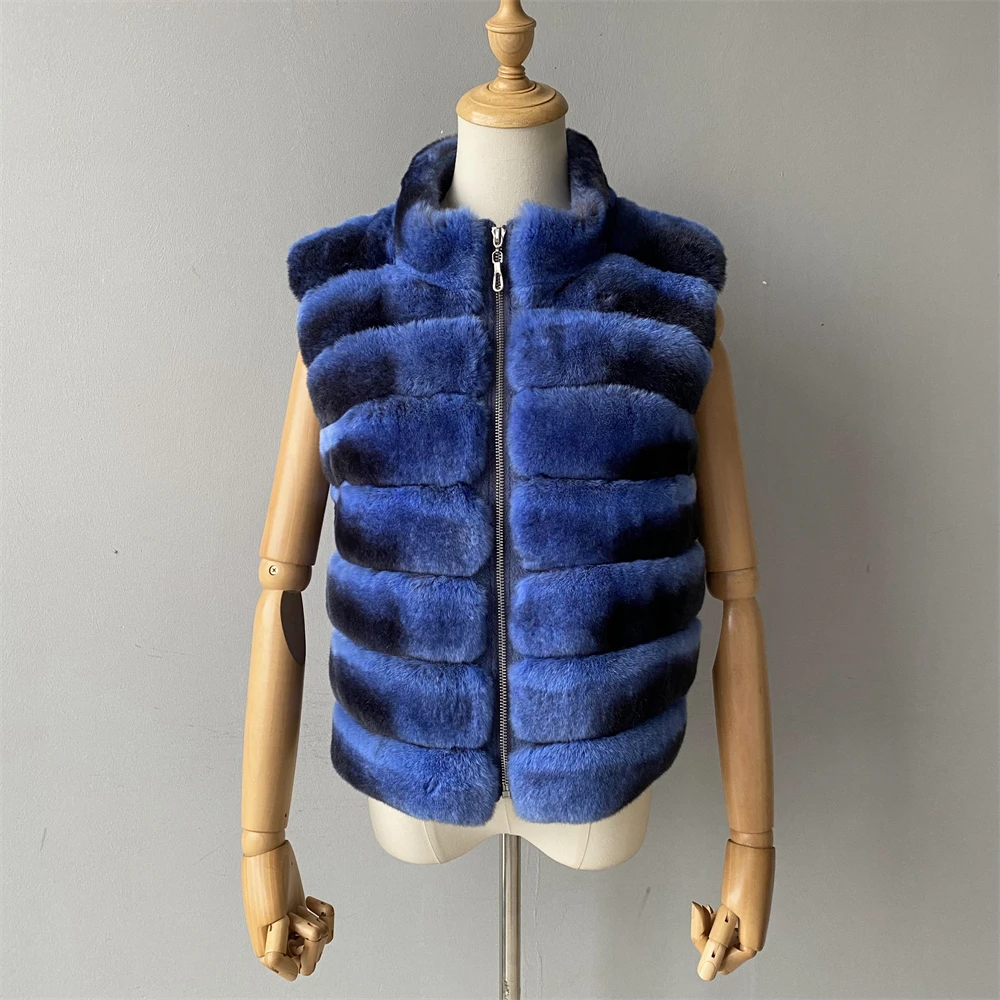Jaxmonoy Natural Rabbit Fur Coat for Women Winter Real Rex Rabbit Fur Vest Ladies Fashion Patchwork Wool Blend Waistcoat Fall