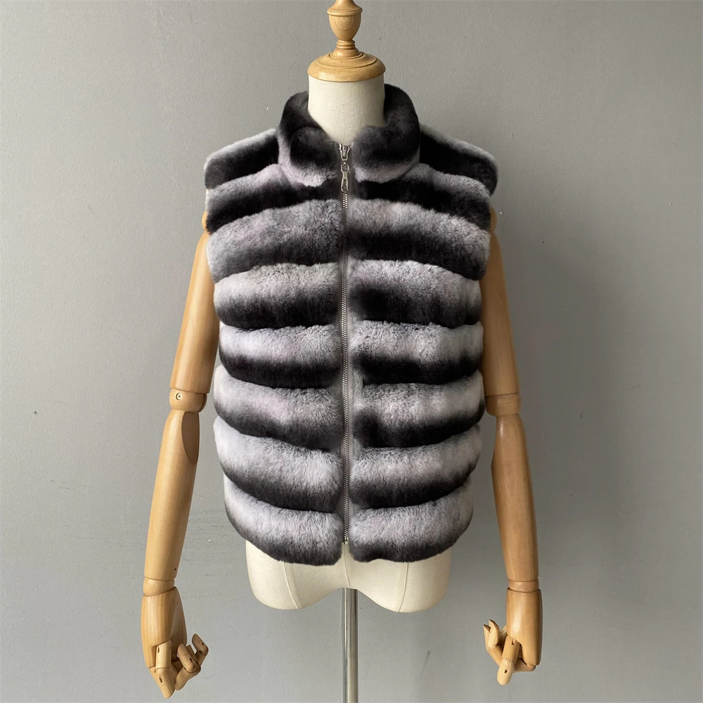 Jaxmonoy Natural Rabbit Fur Coat for Women Winter Real Rex Rabbit Fur Vest Ladies Fashion Patchwork Wool Blend Waistcoat Fall