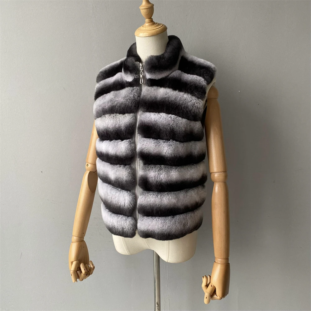 Jaxmonoy Natural Rabbit Fur Coat for Women Winter Real Rex Rabbit Fur Vest Ladies Fashion Patchwork Wool Blend Waistcoat Fall