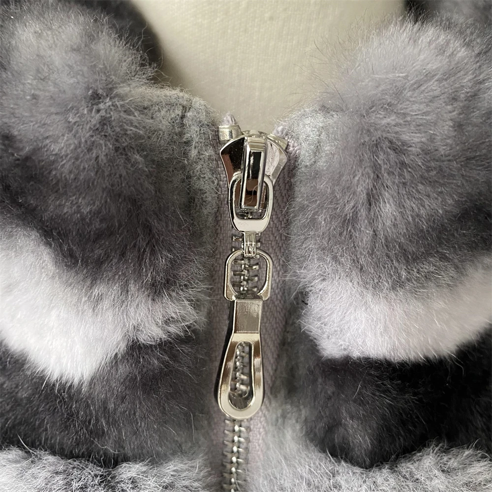 Jaxmonoy Natural Rabbit Fur Coat for Women Winter Real Rex Rabbit Fur Vest Ladies Fashion Patchwork Wool Blend Waistcoat Fall
