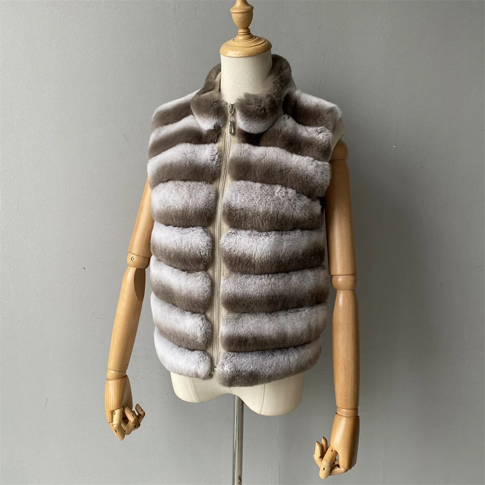Jaxmonoy Natural Rabbit Fur Coat for Women Winter Real Rex Rabbit Fur Vest Ladies Fashion Patchwork Wool Blend Waistcoat Fall
