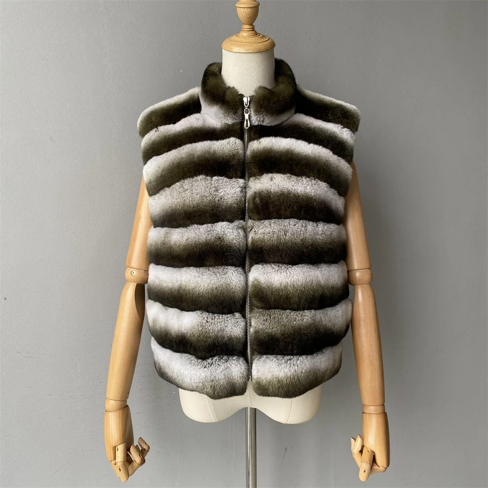 Jaxmonoy Natural Rabbit Fur Coat for Women Winter Real Rex Rabbit Fur Vest Ladies Fashion Patchwork Wool Blend Waistcoat Fall