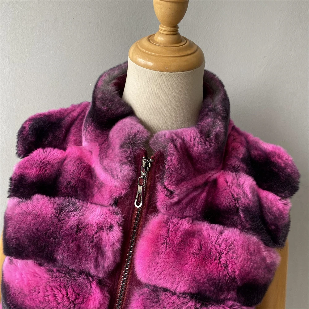 Jaxmonoy Natural Rabbit Fur Coat for Women Winter Real Rex Rabbit Fur Vest Ladies Fashion Patchwork Wool Blend Waistcoat Fall