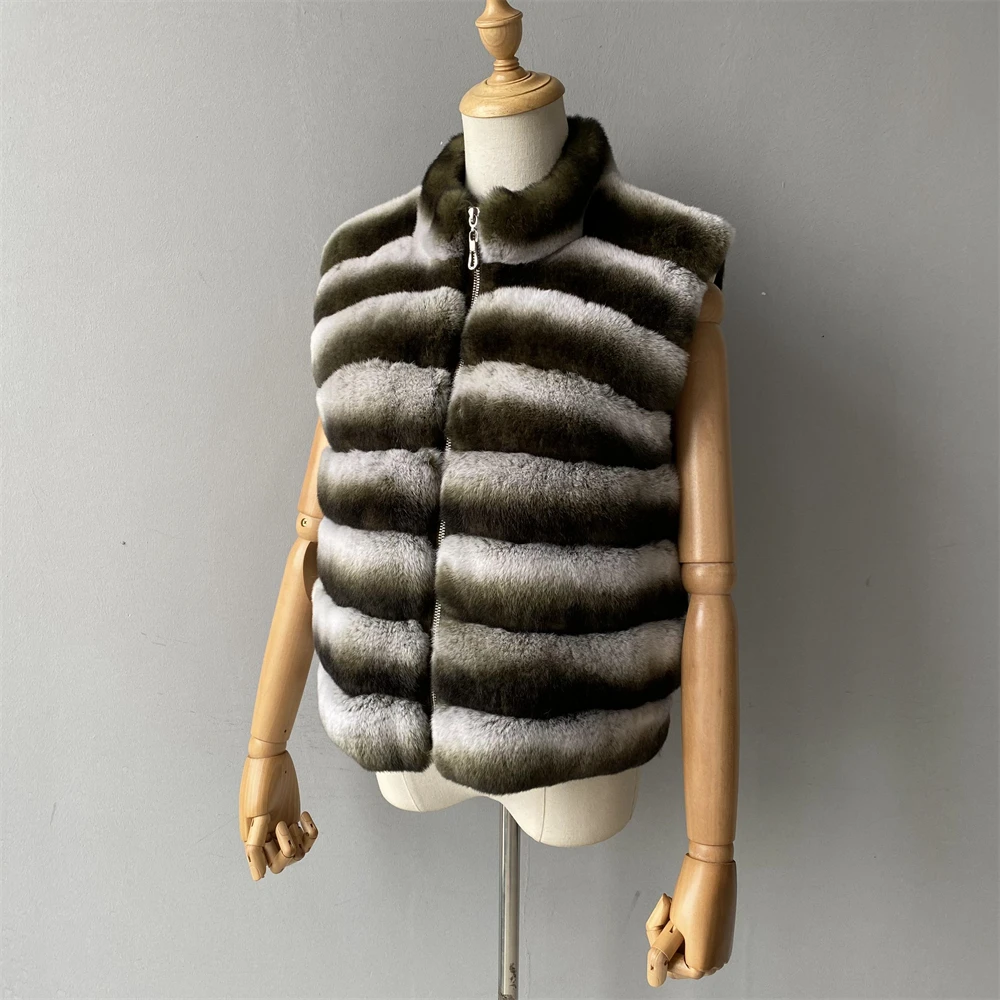 Jaxmonoy Natural Rabbit Fur Coat for Women Winter Real Rex Rabbit Fur Vest Ladies Fashion Patchwork Wool Blend Waistcoat Fall