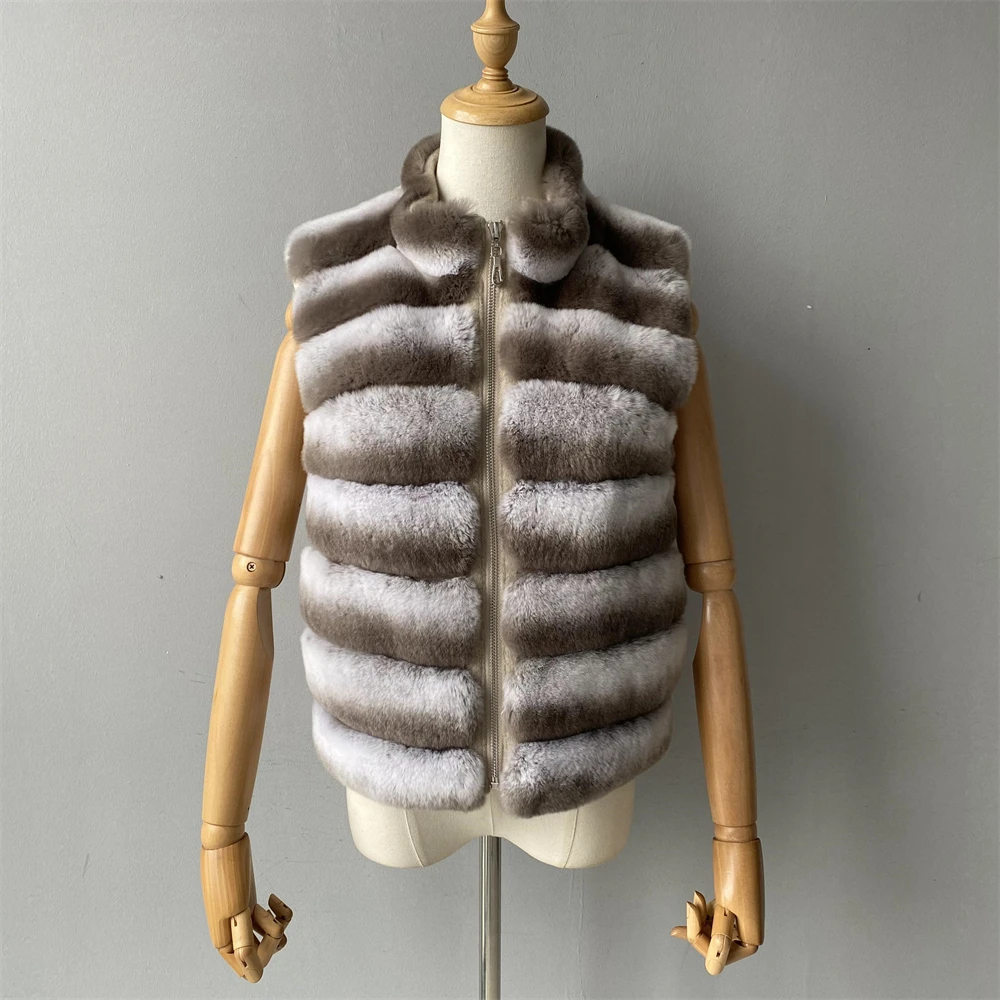 Jaxmonoy Natural Rabbit Fur Coat for Women Winter Real Rex Rabbit Fur Vest Ladies Fashion Patchwork Wool Blend Waistcoat Fall