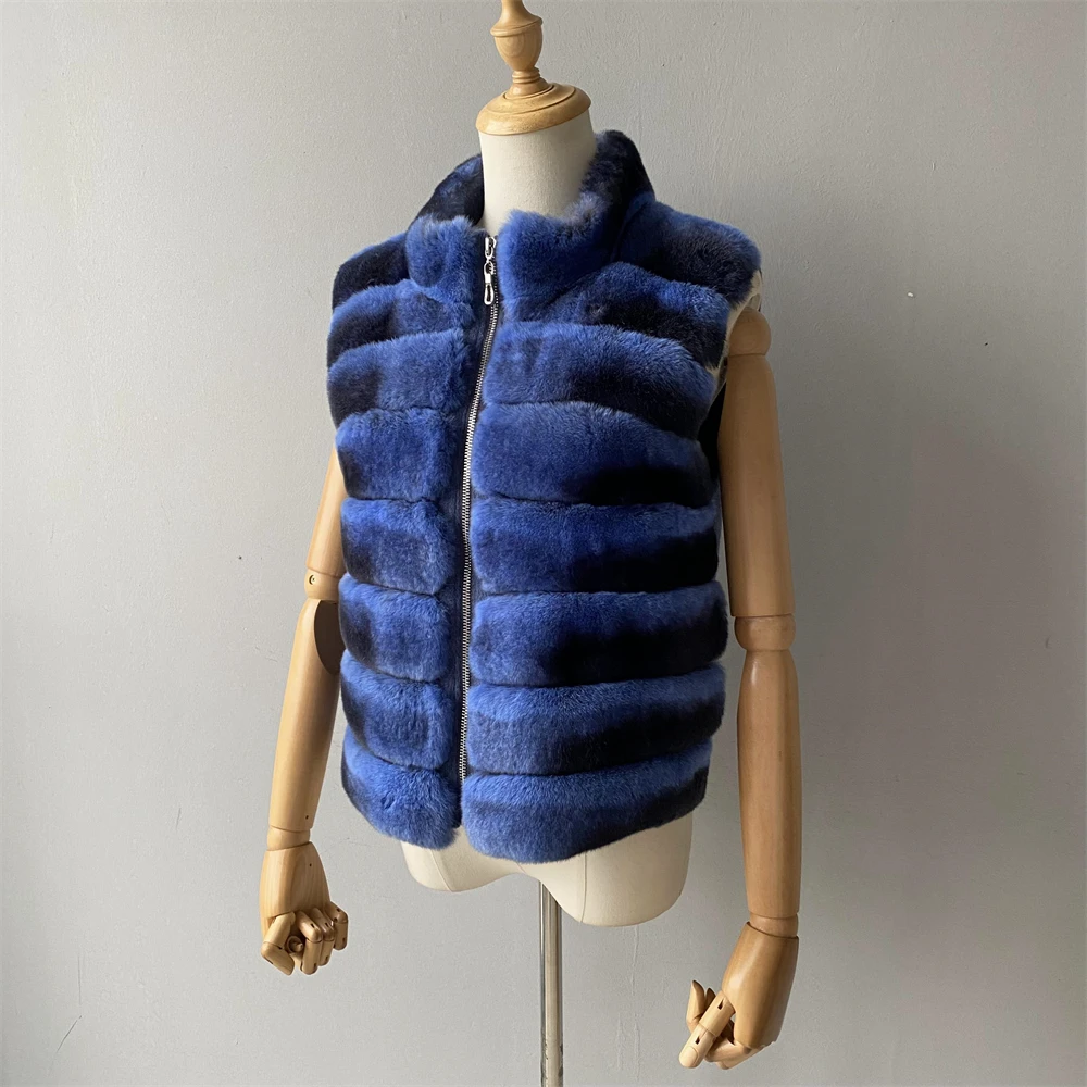 Jaxmonoy Natural Rabbit Fur Coat for Women Winter Real Rex Rabbit Fur Vest Ladies Fashion Patchwork Wool Blend Waistcoat Fall