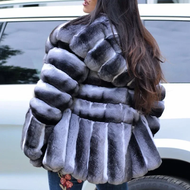 new brand of fur Coat Winter Fur Jacket For Women Thick Warm Rex Rabbit Fur Outerwear With Hood Luxury Full Pelt Jackets
