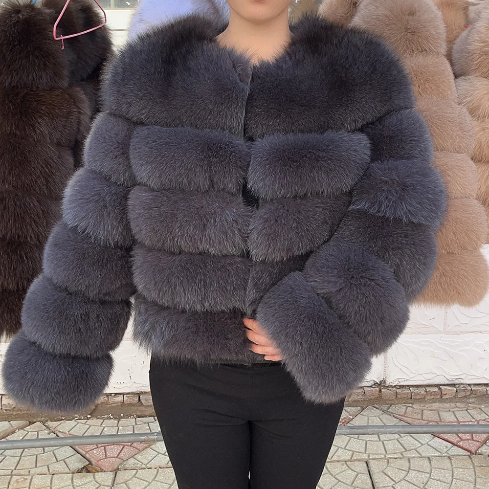 QUEENTINA 50cm Real Fox Fur Coat Women'S New Fashion Winter Furry 2025 Leather And Skin White Clothing Natural New & Jackets