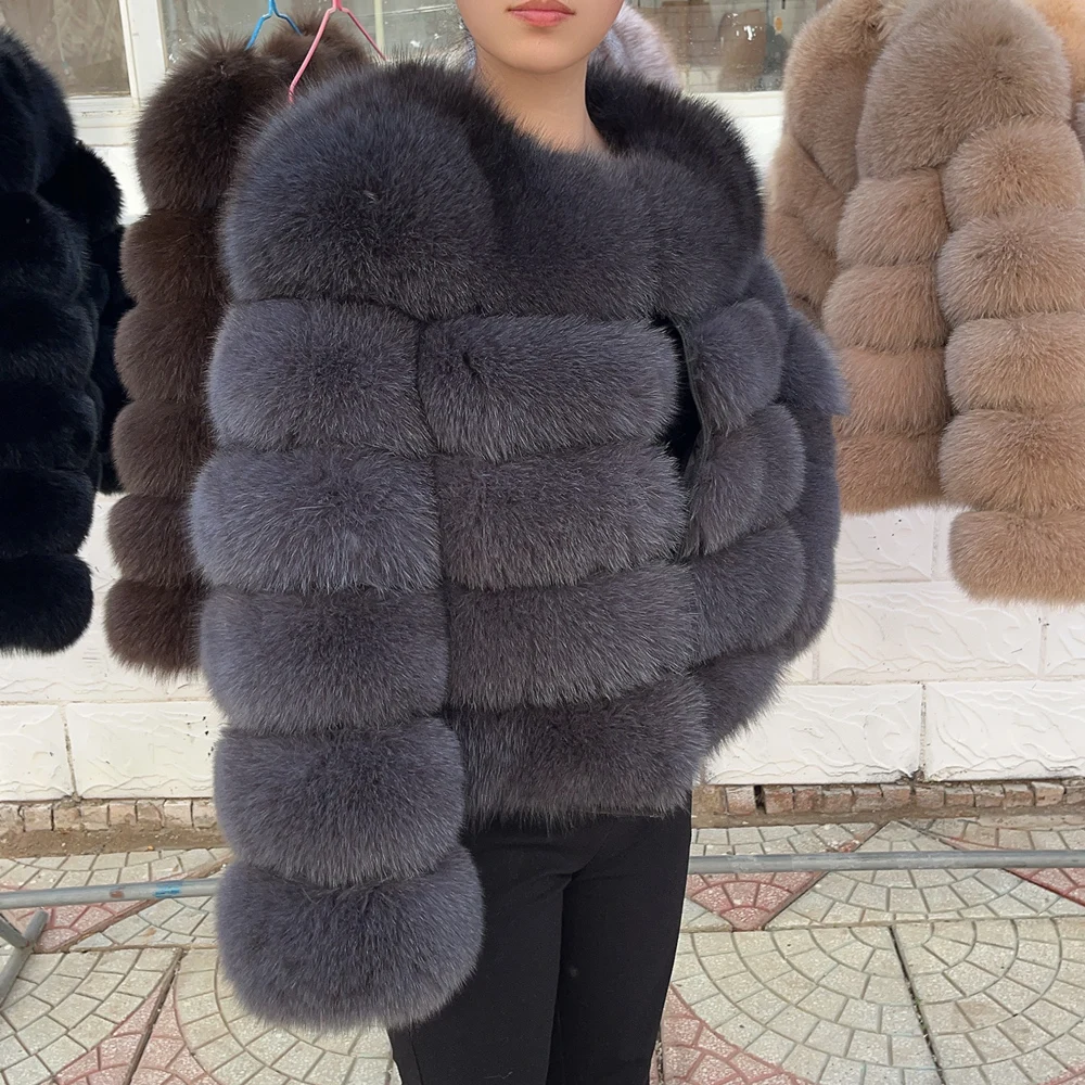 QUEENTINA 50cm Real Fox Fur Coat Women'S New Fashion Winter Furry 2025 Leather And Skin White Clothing Natural New & Jackets