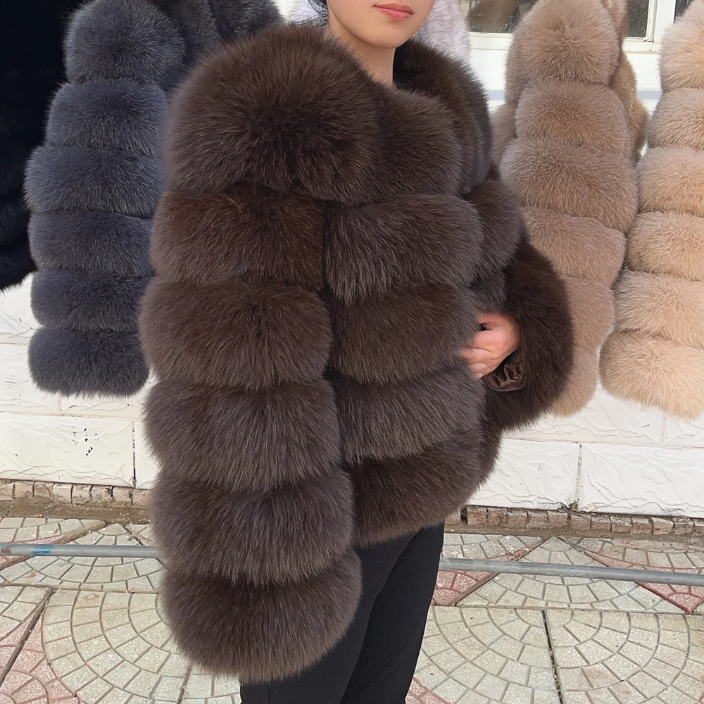 QUEENTINA 50cm Real Fox Fur Coat Women'S New Fashion Winter Furry 2025 Leather And Skin White Clothing Natural New & Jackets