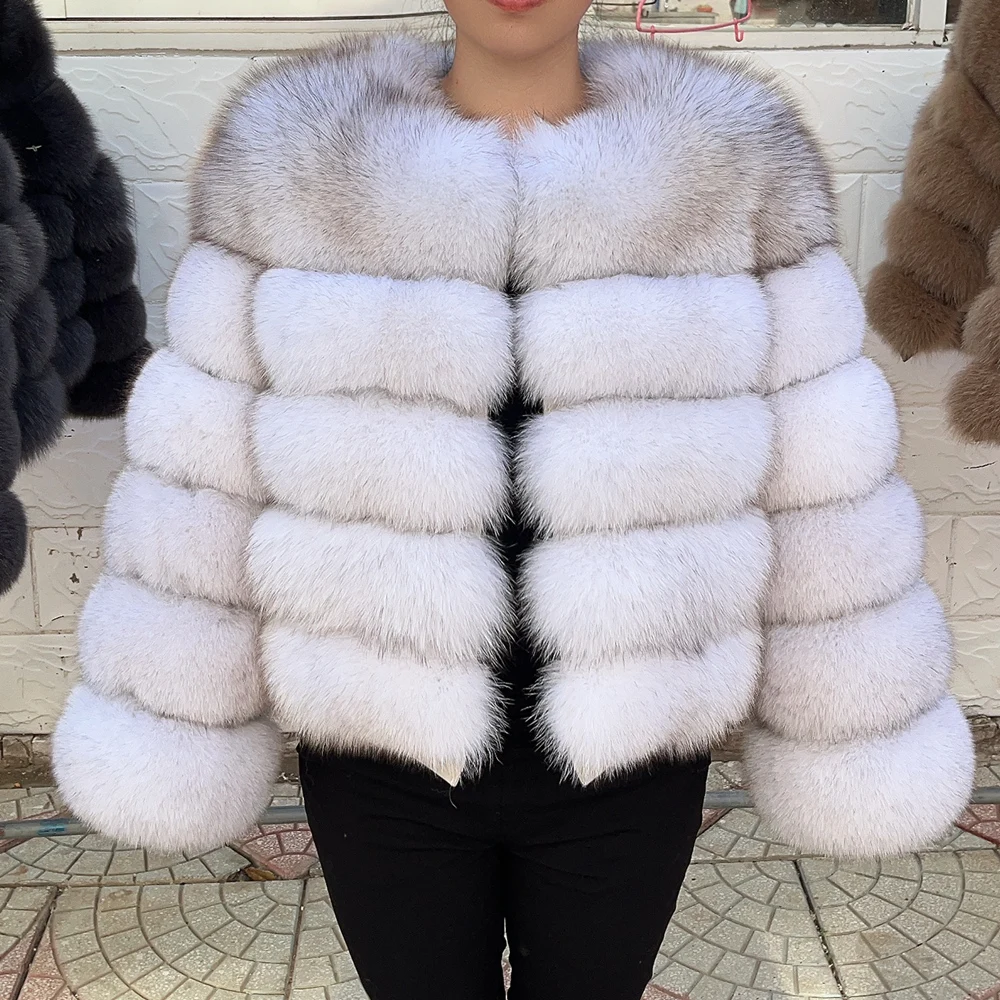 QUEENTINA 50cm Real Fox Fur Coat Women'S New Fashion Winter Furry 2025 Leather And Skin White Clothing Natural New & Jackets