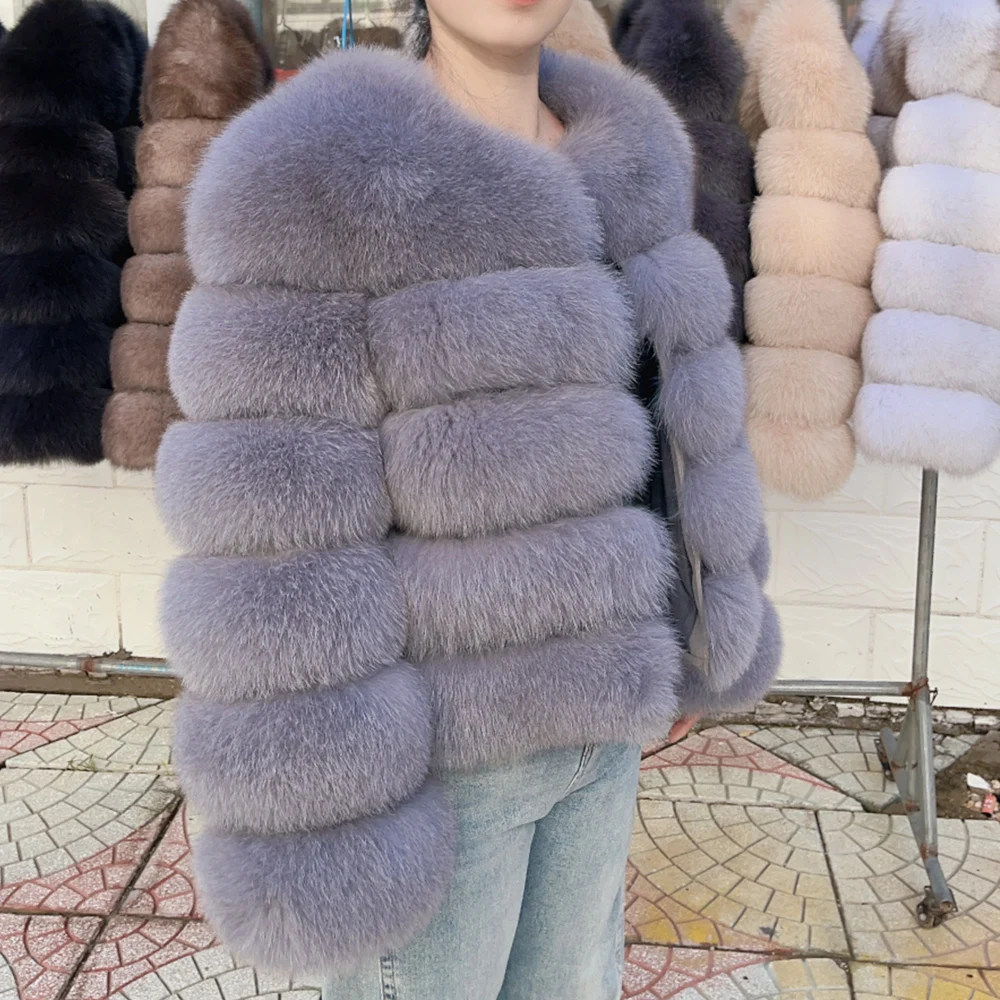 QUEENTINA 50cm Real Fox Fur Coat Women'S New Fashion Winter Furry 2025 Leather And Skin White Clothing Natural New & Jackets