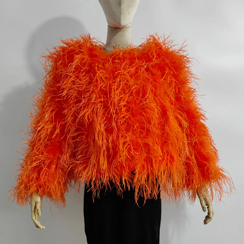 Winter True Ostrich Hair Jacket Casual Long Sleeve Imported Fur Jacket Women's Warm Jacket Size Customizable