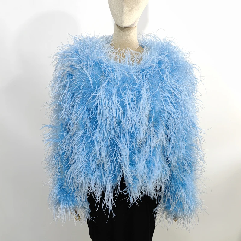 Winter True Ostrich Hair Jacket Casual Long Sleeve Imported Fur Jacket Women's Warm Jacket Size Customizable