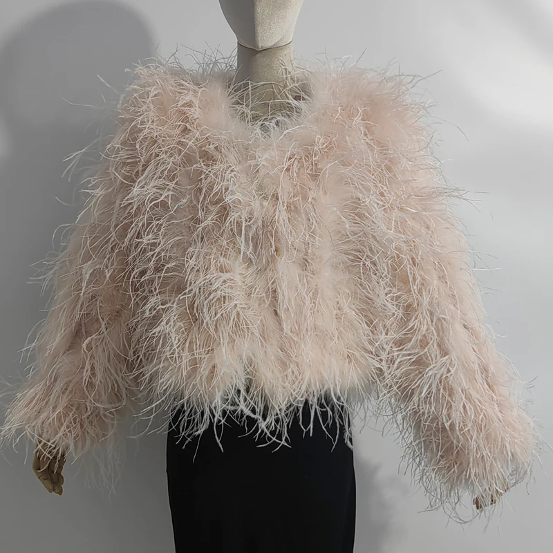 Winter True Ostrich Hair Jacket Casual Long Sleeve Imported Fur Jacket Women's Warm Jacket Size Customizable