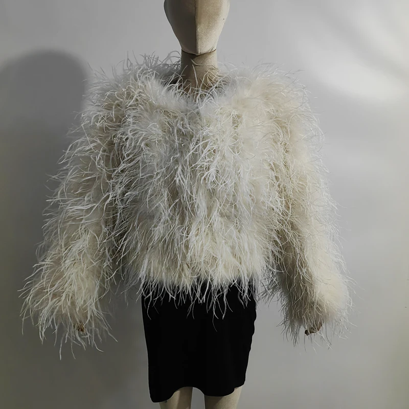 Winter True Ostrich Hair Jacket Casual Long Sleeve Imported Fur Jacket Women's Warm Jacket Size Customizable