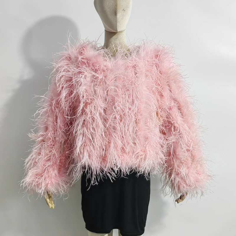 Winter True Ostrich Hair Jacket Casual Long Sleeve Imported Fur Jacket Women's Warm Jacket Size Customizable