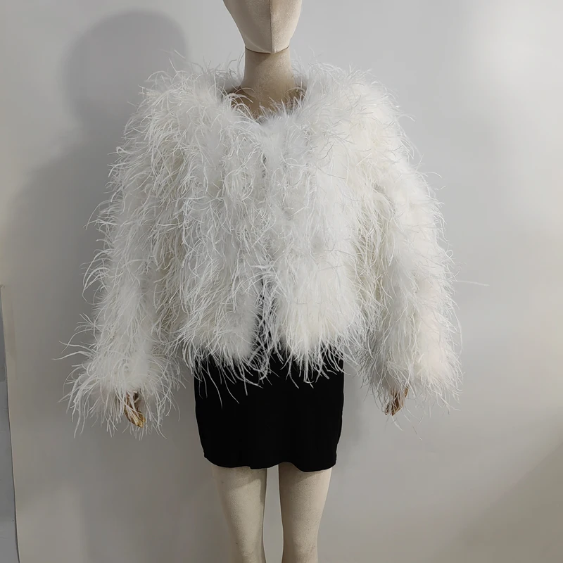 Winter True Ostrich Hair Jacket Casual Long Sleeve Imported Fur Jacket Women's Warm Jacket Size Customizable