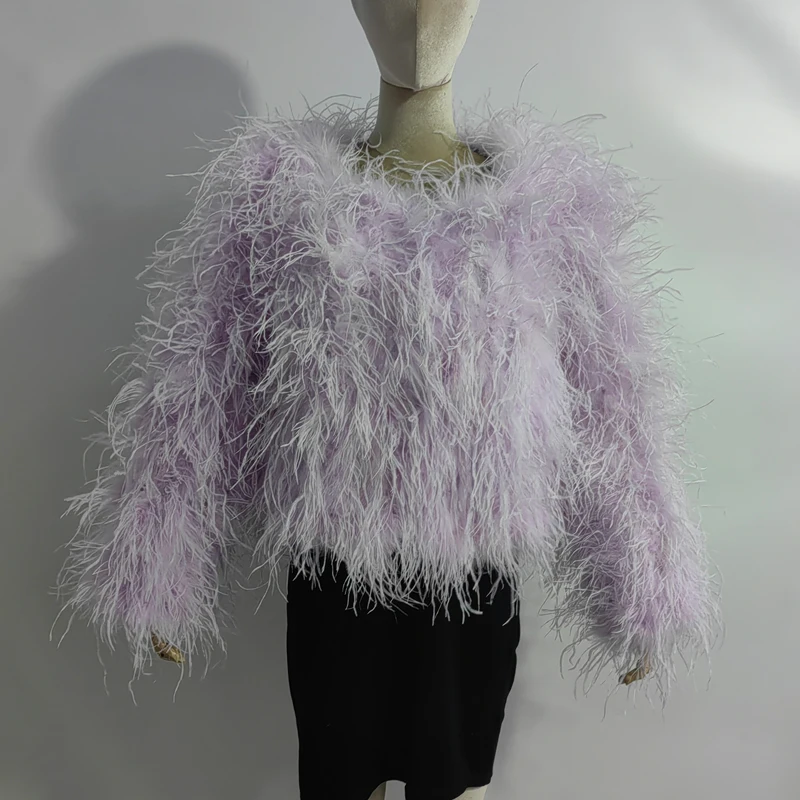 Winter True Ostrich Hair Jacket Casual Long Sleeve Imported Fur Jacket Women's Warm Jacket Size Customizable