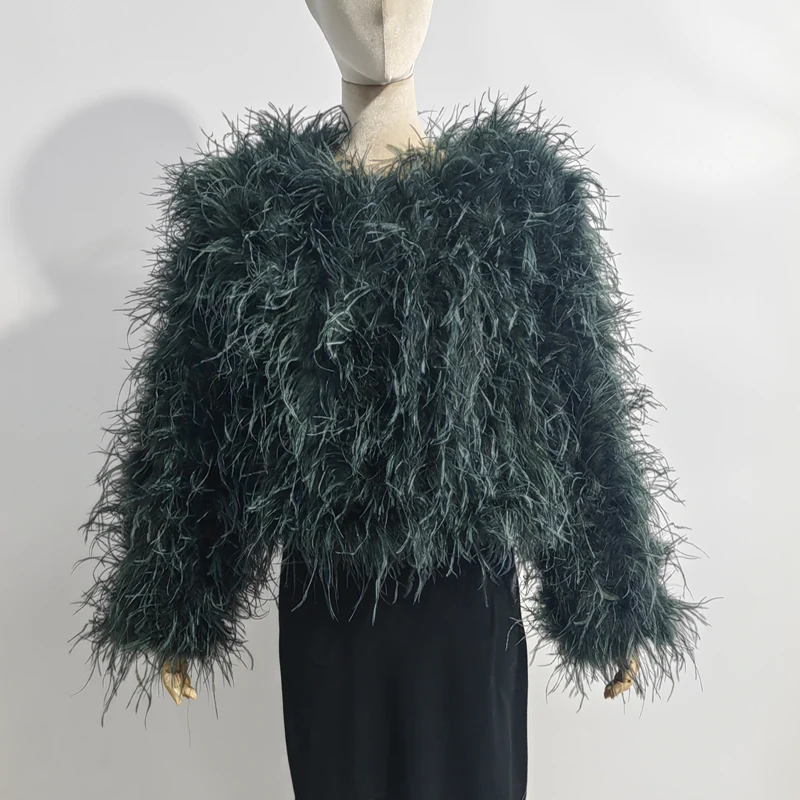 Winter True Ostrich Hair Jacket Casual Long Sleeve Imported Fur Jacket Women's Warm Jacket Size Customizable