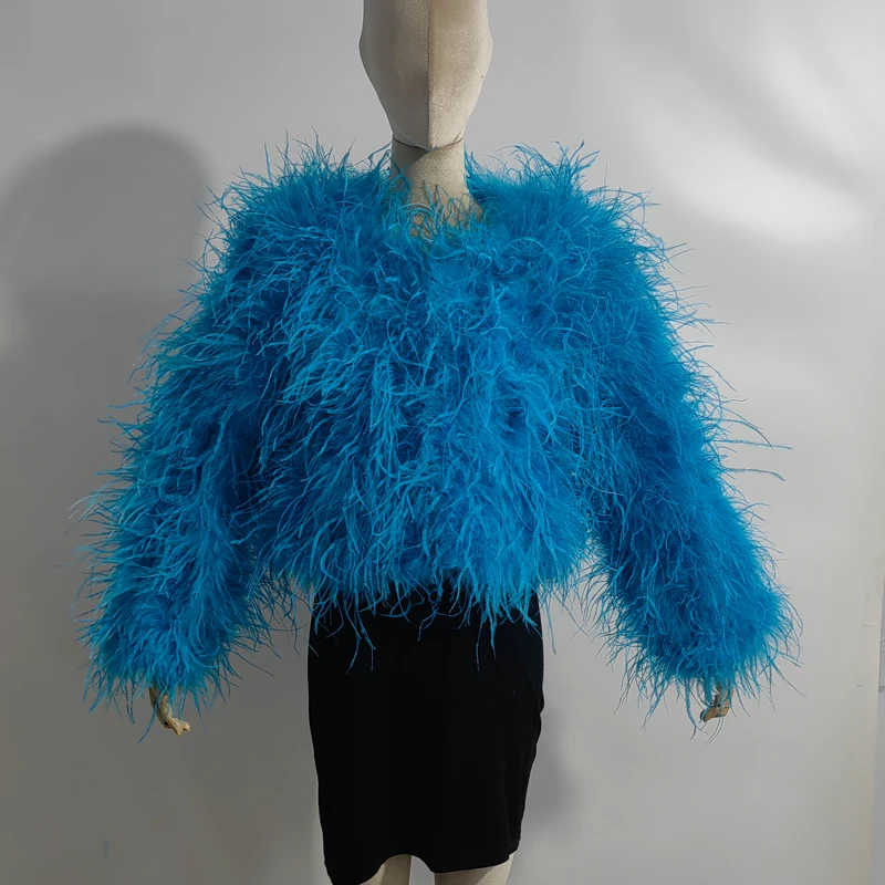 Winter True Ostrich Hair Jacket Casual Long Sleeve Imported Fur Jacket Women's Warm Jacket Size Customizable