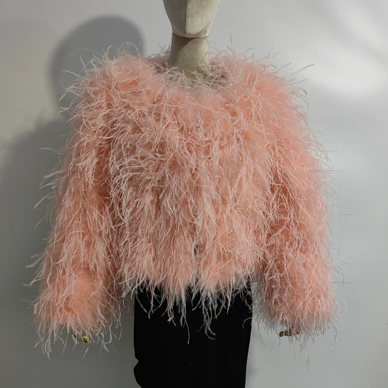 Winter True Ostrich Hair Jacket Casual Long Sleeve Imported Fur Jacket Women's Warm Jacket Size Customizable