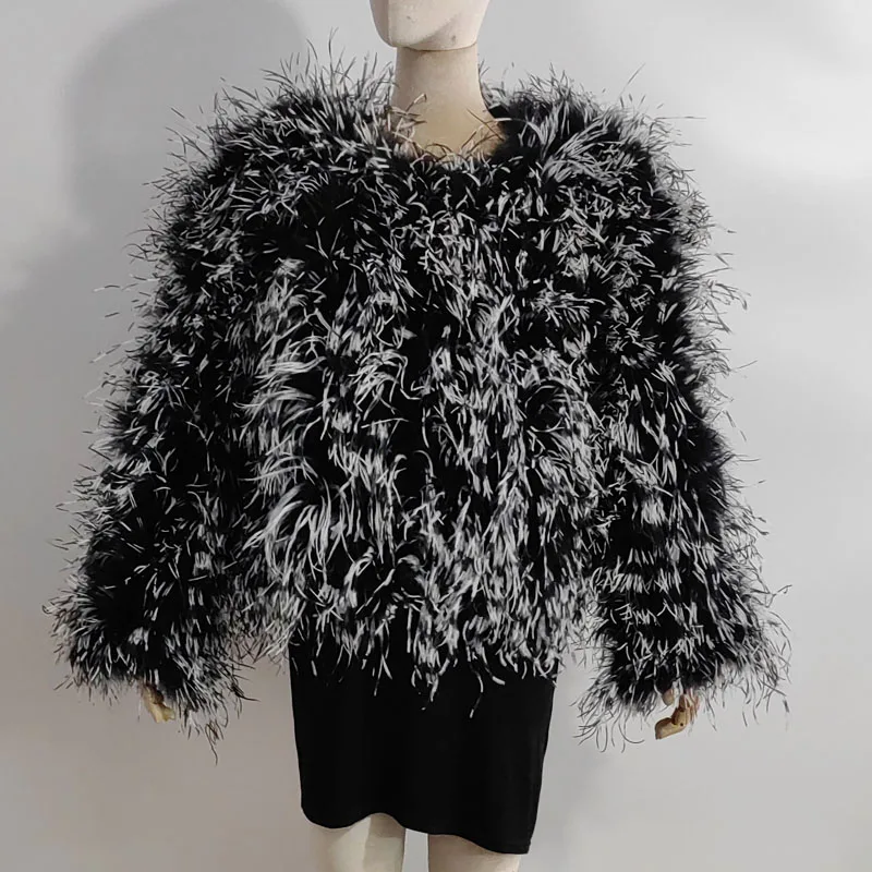 Winter True Ostrich Hair Jacket Casual Long Sleeve Imported Fur Jacket Women's Warm Jacket Size Customizable