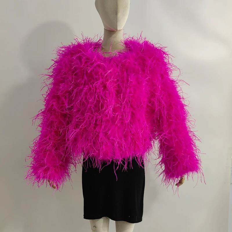 Winter True Ostrich Hair Jacket Casual Long Sleeve Imported Fur Jacket Women's Warm Jacket Size Customizable