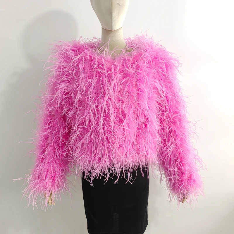 Winter True Ostrich Hair Jacket Casual Long Sleeve Imported Fur Jacket Women's Warm Jacket Size Customizable
