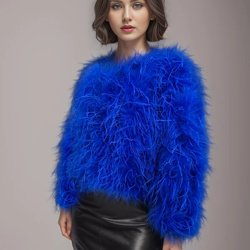 Winter True Ostrich Hair Jacket Casual Long Sleeve Imported Fur Jacket Women's Warm Jacket Size Customizable