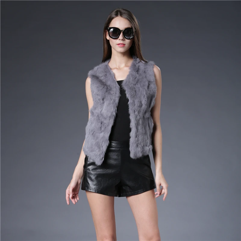 Fancy Rani Real Rabbit Fur Vest Short Natural Jacket For Women Fashion Leather Autumn Winter Spring Outwear High Quality