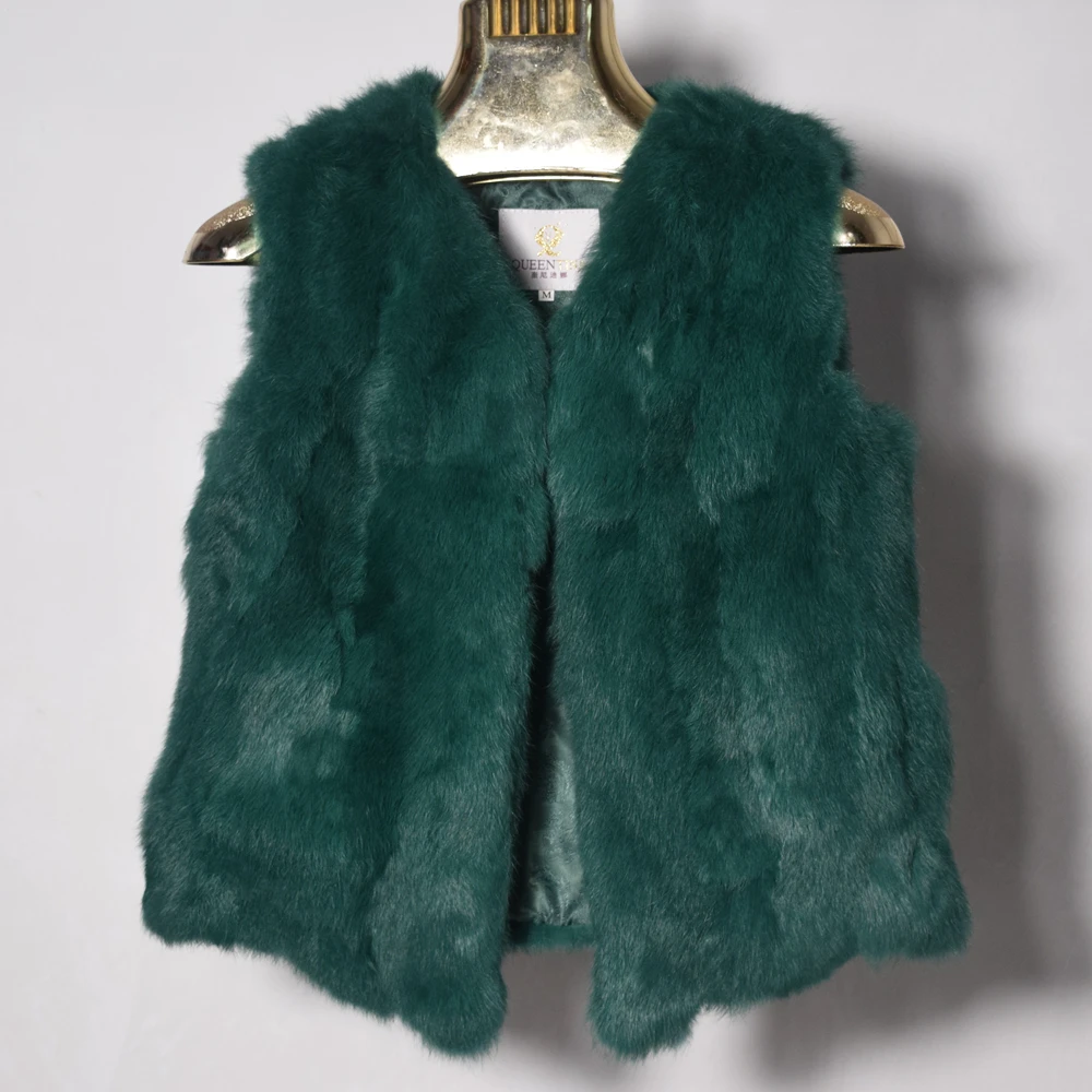 Fancy Rani Real Rabbit Fur Vest Short Natural Jacket For Women Fashion Leather Autumn Winter Spring Outwear High Quality
