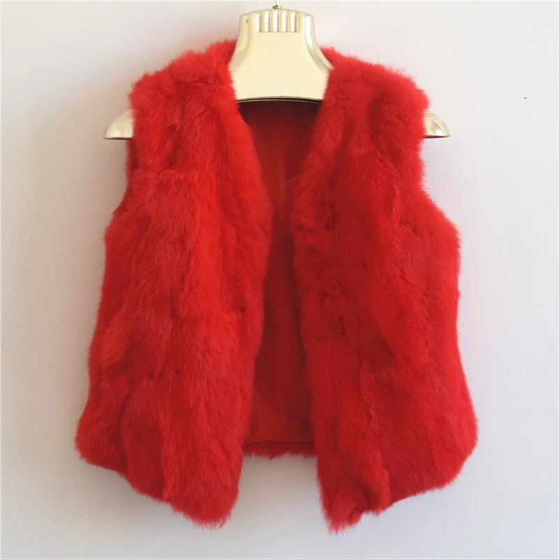 Fancy Rani Real Rabbit Fur Vest Short Natural Jacket For Women Fashion Leather Autumn Winter Spring Outwear High Quality