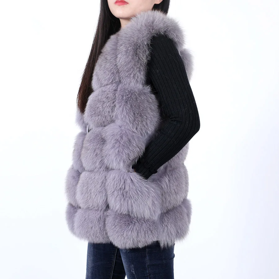 Maomaokong Natural Raccoon Real Fur Coat Ladies Waistcoat Fur Mid-length Winter Warm Real Fur Coat Luxury Women Coat Top Vest