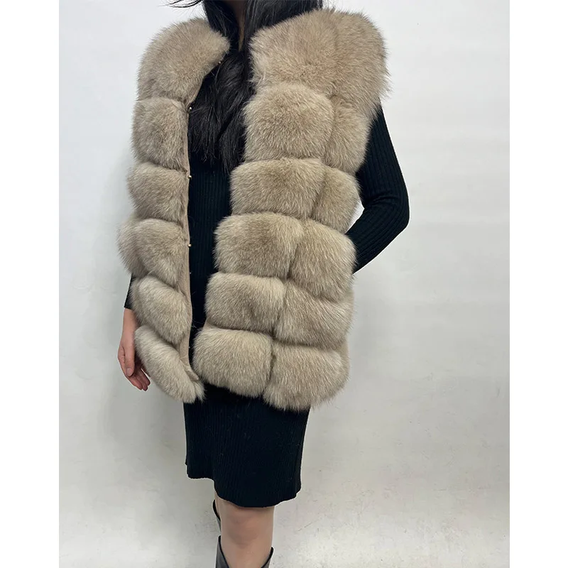 Maomaokong Natural Raccoon Real Fur Coat Ladies Waistcoat Fur Mid-length Winter Warm Real Fur Coat Luxury Women Coat Top Vest