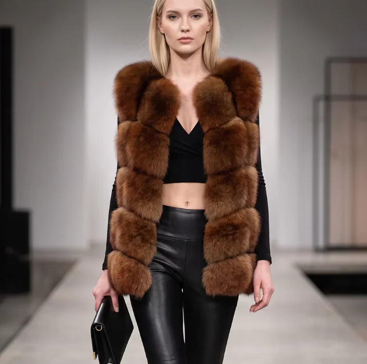 Maomaokong Natural Raccoon Real Fur Coat Ladies Waistcoat Fur Mid-length Winter Warm Real Fur Coat Luxury Women Coat Top Vest