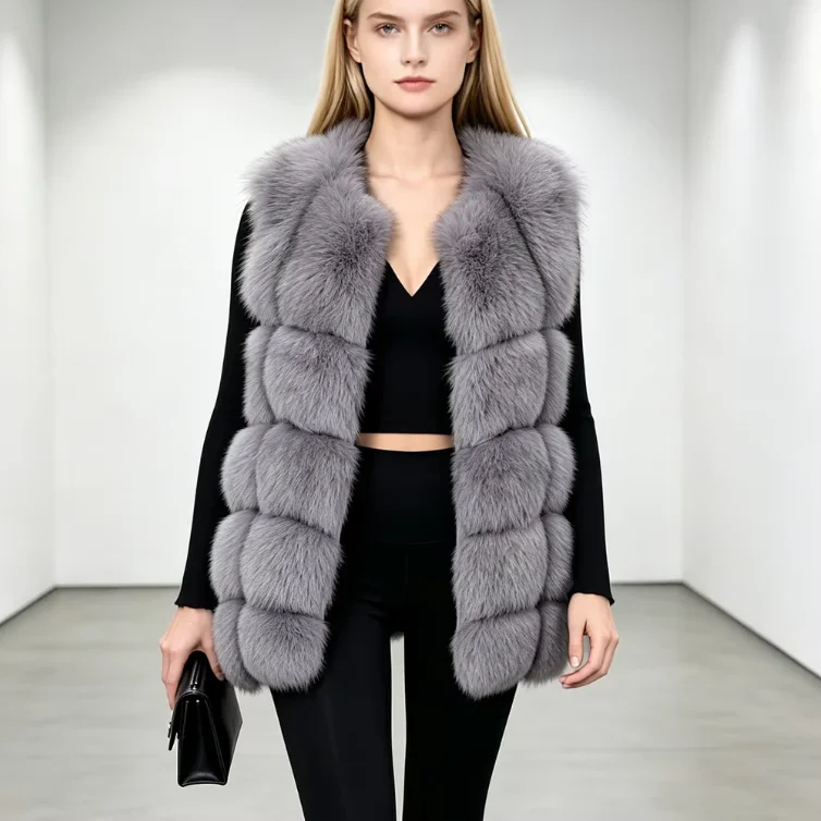 Maomaokong Natural Raccoon Real Fur Coat Ladies Waistcoat Fur Mid-length Winter Warm Real Fur Coat Luxury Women Coat Top Vest
