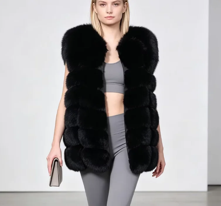 Maomaokong Natural Raccoon Real Fur Coat Ladies Waistcoat Fur Mid-length Winter Warm Real Fur Coat Luxury Women Coat Top Vest