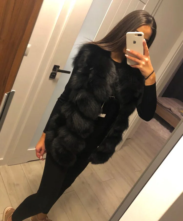 Maomaokong Natural Raccoon Real Fur Coat Ladies Waistcoat Fur Mid-length Winter Warm Real Fur Coat Luxury Women Coat Top Vest