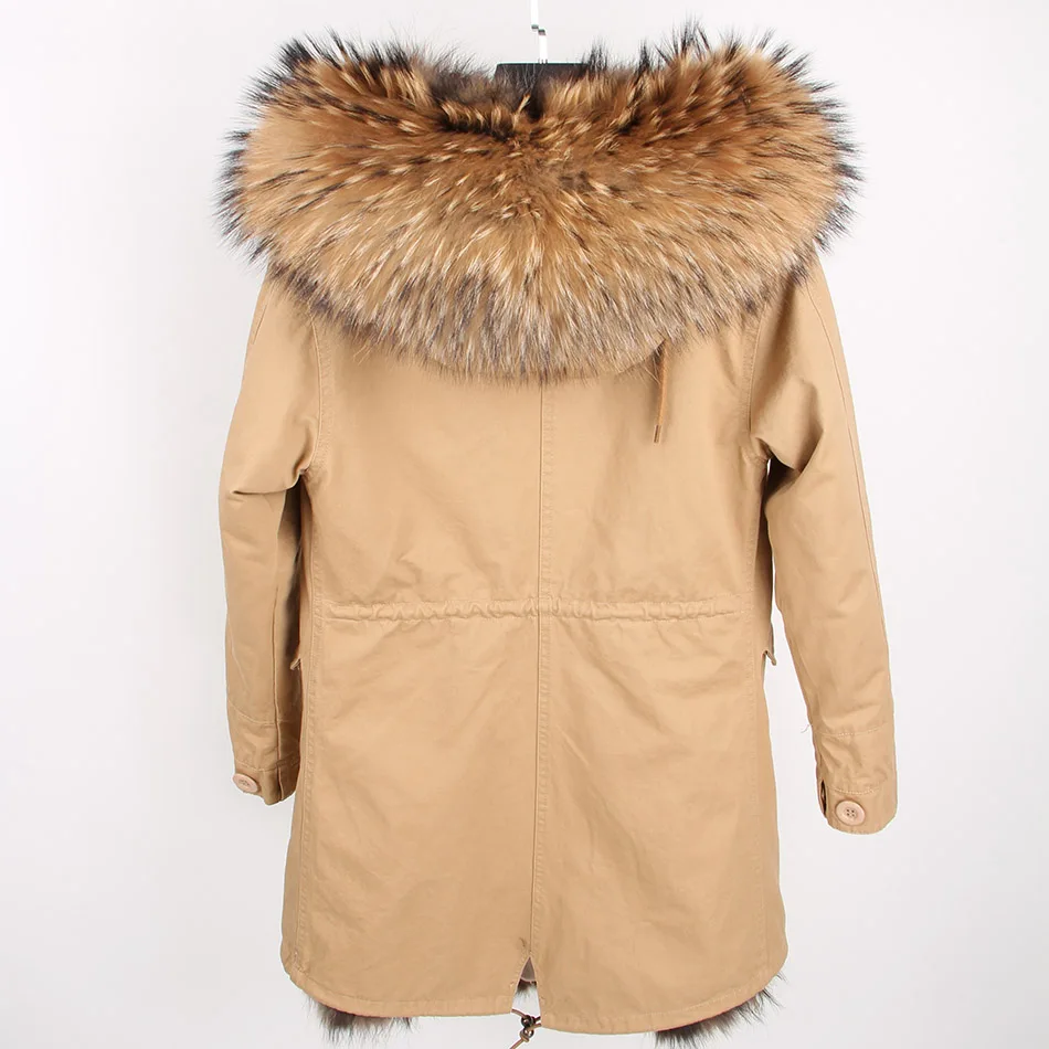 Maomaokong Women Parkas Real Natural Fur Winter Parka Raccoon Fur Collar Fox Inner Fur Liner Jacket Women's Jacket Fur Coat