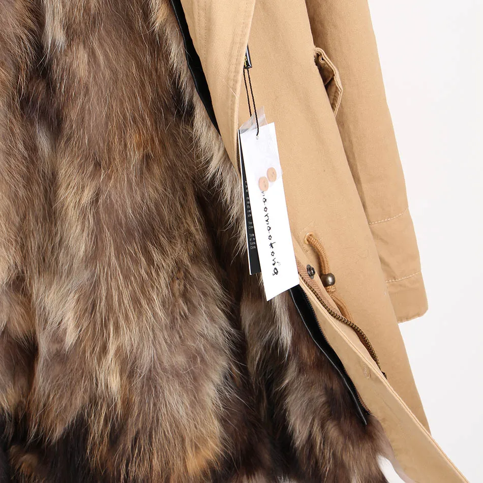 Maomaokong Women Parkas Real Natural Fur Winter Parka Raccoon Fur Collar Fox Inner Fur Liner Jacket Women's Jacket Fur Coat