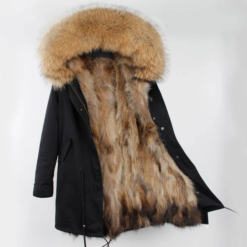 Maomaokong Women Parkas Real Natural Fur Winter Parka Raccoon Fur Collar Fox Inner Fur Liner Jacket Women's Jacket Fur Coat