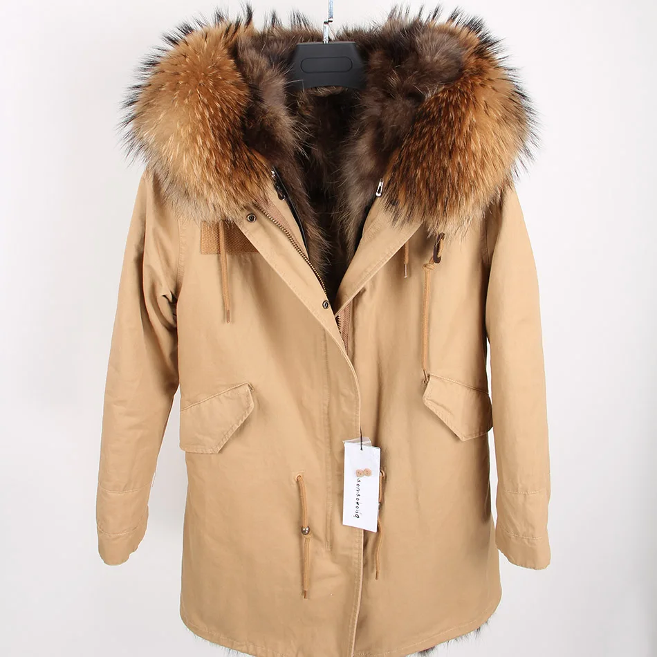Maomaokong Women Parkas Real Natural Fur Winter Parka Raccoon Fur Collar Fox Inner Fur Liner Jacket Women's Jacket Fur Coat