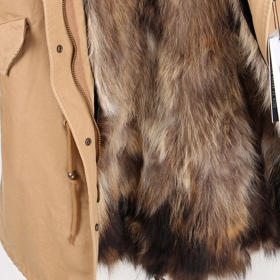 Maomaokong Women Parkas Real Natural Fur Winter Parka Raccoon Fur Collar Fox Inner Fur Liner Jacket Women's Jacket Fur Coat