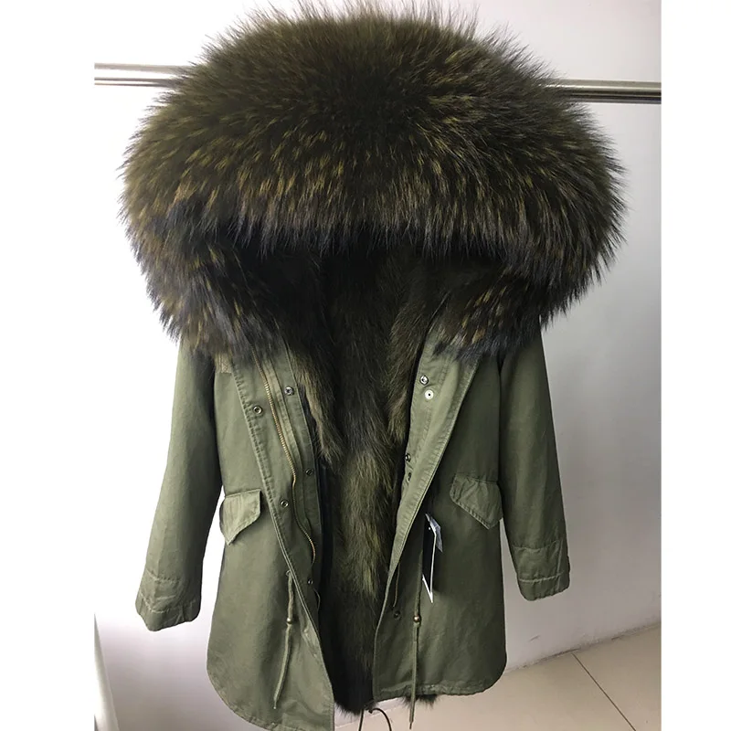 Maomaokong Women Parkas Real Natural Fur Winter Parka Raccoon Fur Collar Fox Inner Fur Liner Jacket Women's Jacket Fur Coat