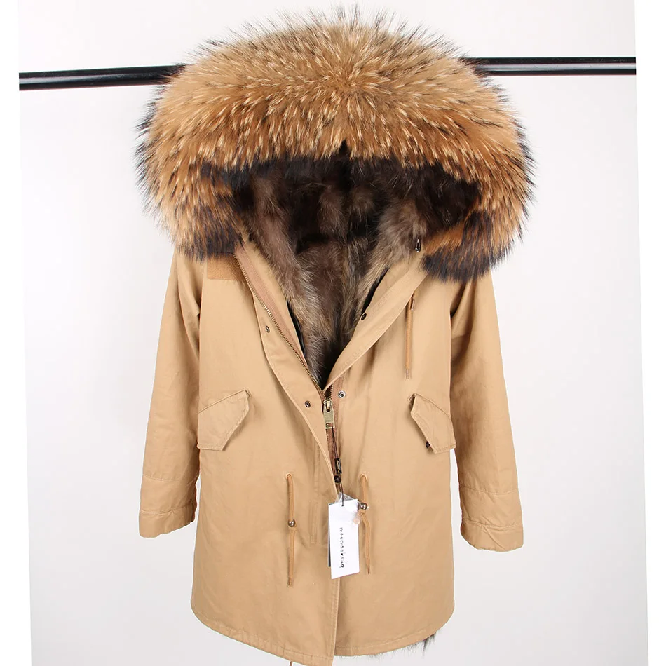 Maomaokong Women Parkas Real Natural Fur Winter Parka Raccoon Fur Collar Fox Inner Fur Liner Jacket Women's Jacket Fur Coat