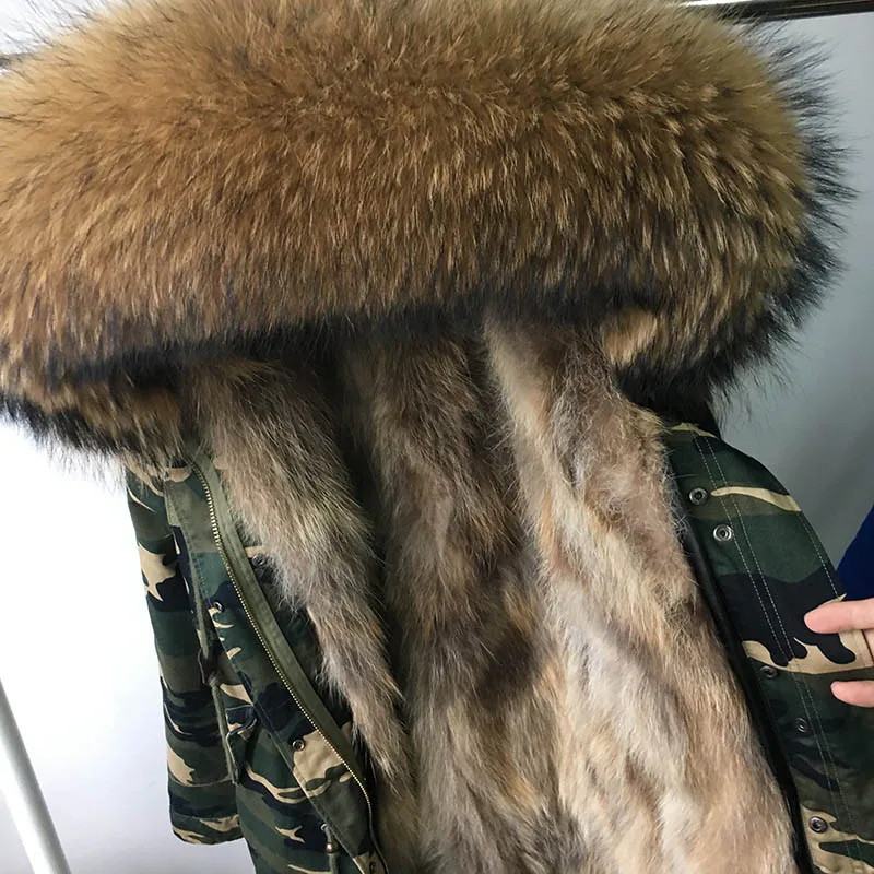 Maomaokong Women Parkas Real Natural Fur Winter Parka Raccoon Fur Collar Fox Inner Fur Liner Jacket Women's Jacket Fur Coat