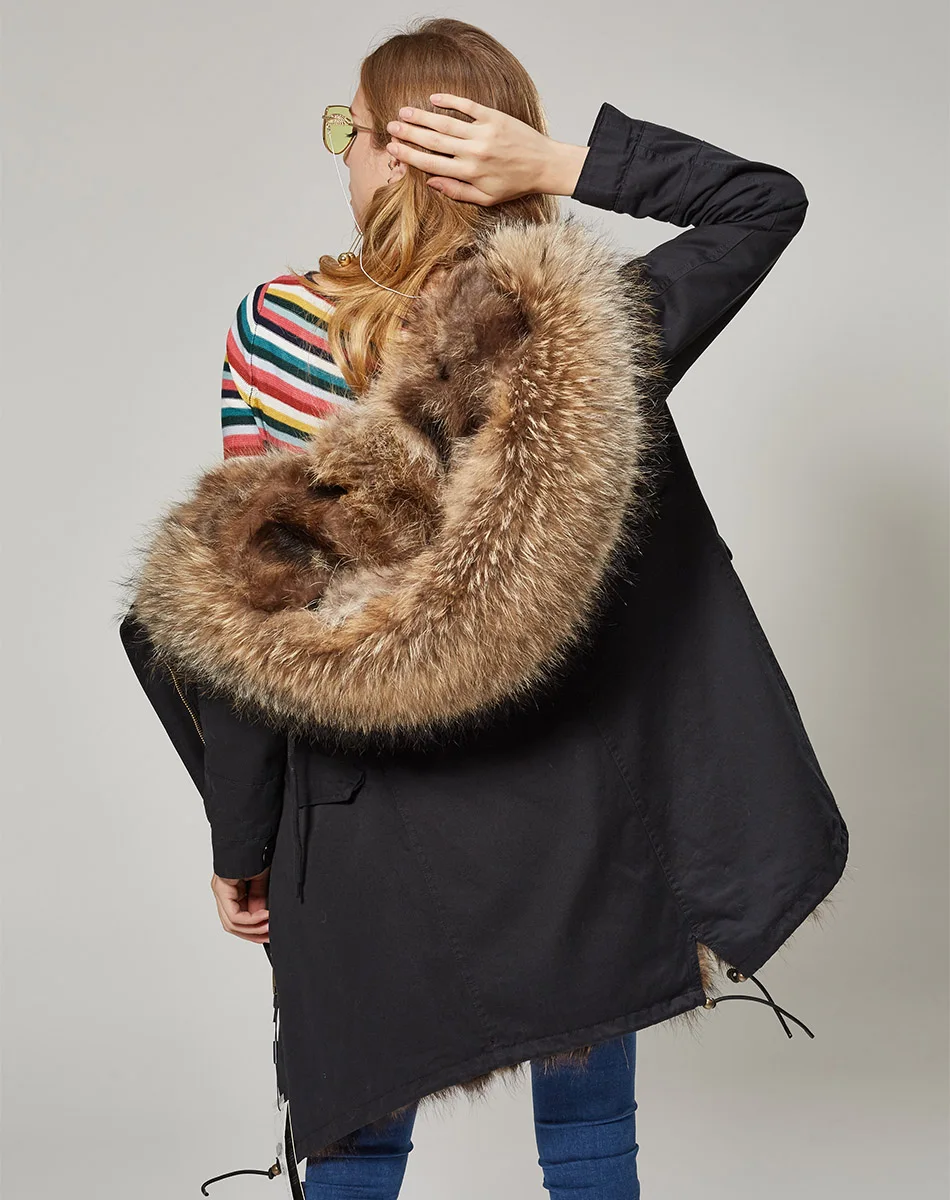 Maomaokong Women Parkas Real Natural Fur Winter Parka Raccoon Fur Collar Fox Inner Fur Liner Jacket Women's Jacket Fur Coat