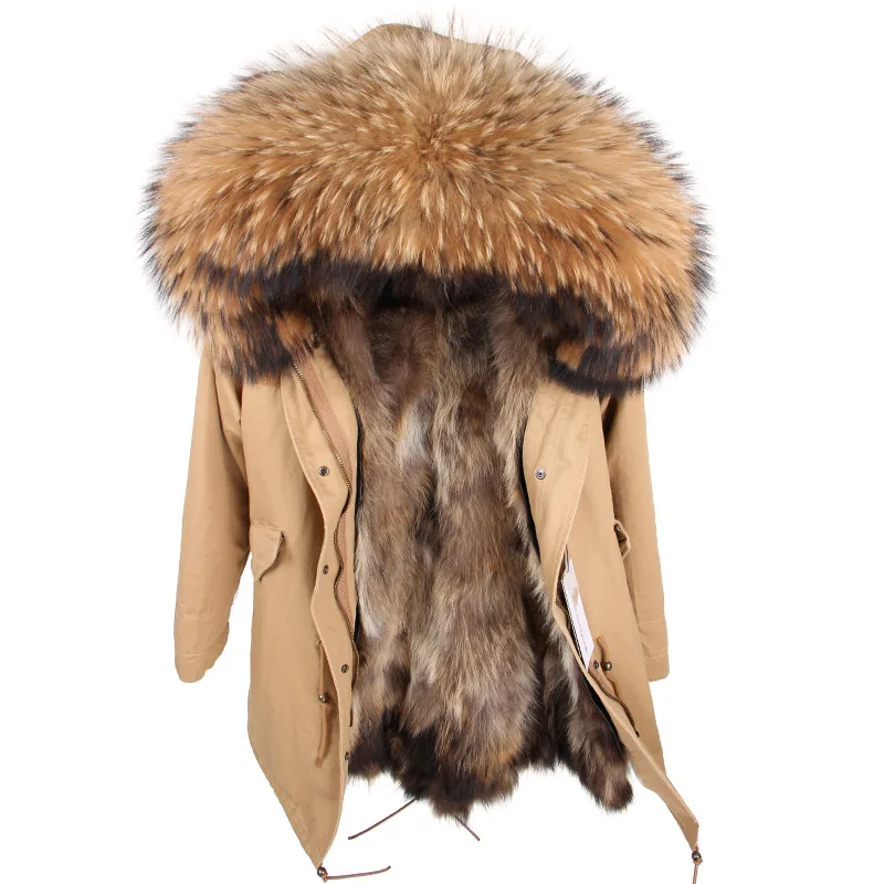 Maomaokong Women Parkas Real Natural Fur Winter Parka Raccoon Fur Collar Fox Inner Fur Liner Jacket Women's Jacket Fur Coat
